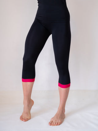 Women's Black and Fuchsia Capri Leggings for Yoga and Fitness Workouts by LENA Activewear