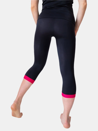 Women's Black and Fuchsia Capri Leggings for Yoga and Fitness Workouts by LENA Activewear