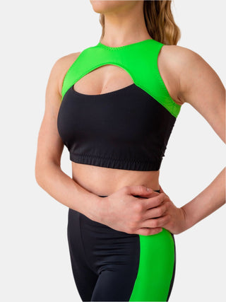 Women's Black and Green Crop Top for Fitness and Yoga Workout by LENA Activewear