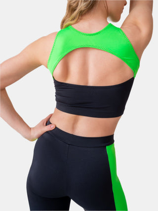 Women's Black and Green Crop Top for Fitness and Yoga Workout by LENA Activewear