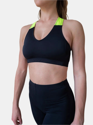 Women's Black and Yellow Crop Top for Fitness and Yoga Workout by LENA Activewear