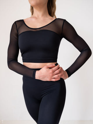 Women's Black Long Sleeve Top for Fitness and Yoga Workout by LENA Activewear