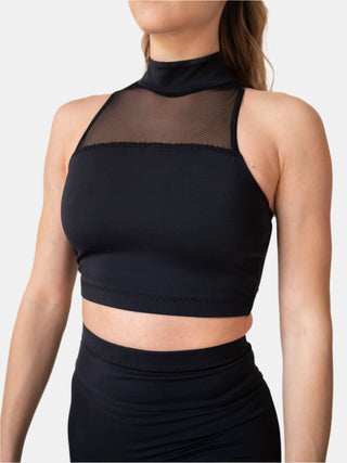 Women's Black High Neck Crop Top for Fitness and Yoga Workout by LENA Activewear