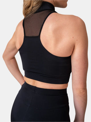 Women's Black High Neck Crop Top for Fitness and Yoga Workout by LENA Activewear