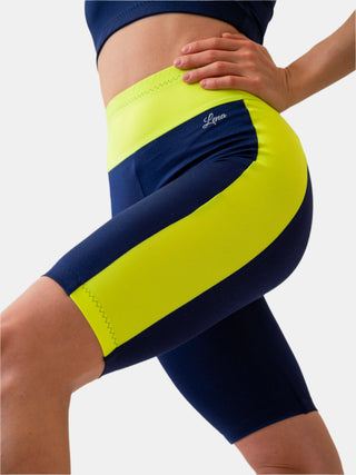 Blue and Yellow Bikers for Women for Yoga and Fitness Workouts by LENA Activewear