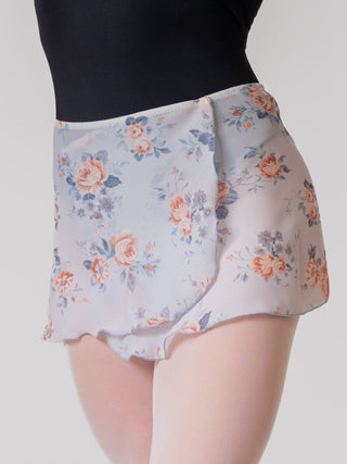 Floral Sky Blue Wrap Short Dance Skirt MP302 for Women by Atelier della Danza MP
