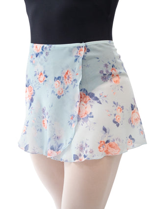 Light Blue Floral Wrap Short Dance Skirt MP302 for Women by Atelier della Danza MP