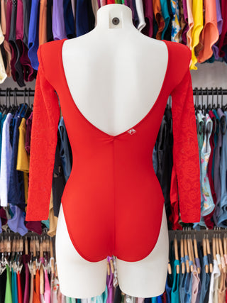 Red Lace Long Sleeve Dance Leotard for Women by Atelier della Danza MP