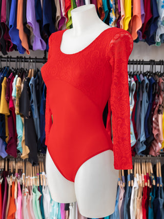 Red Lace Long Sleeve Dance Leotard for Women by Atelier della Danza MP