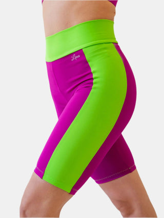 Wisteria and Green Bikers for Women for Yoga and Fitness Workouts by LENA Activewear