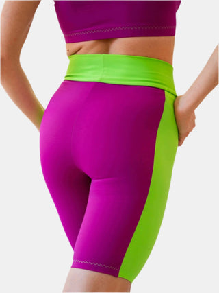 Wisteria and Green Bikers for Women for Yoga and Fitness Workouts by LENA Activewear