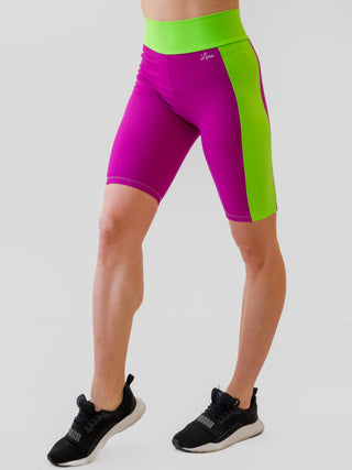 Wisteria and Green Bikers for Women for Yoga and Fitness Workouts by LENA Activewear