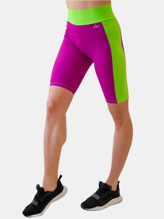 Wisteria and Green Bikers for Women for Yoga and Fitness Workouts by LENA Activewear